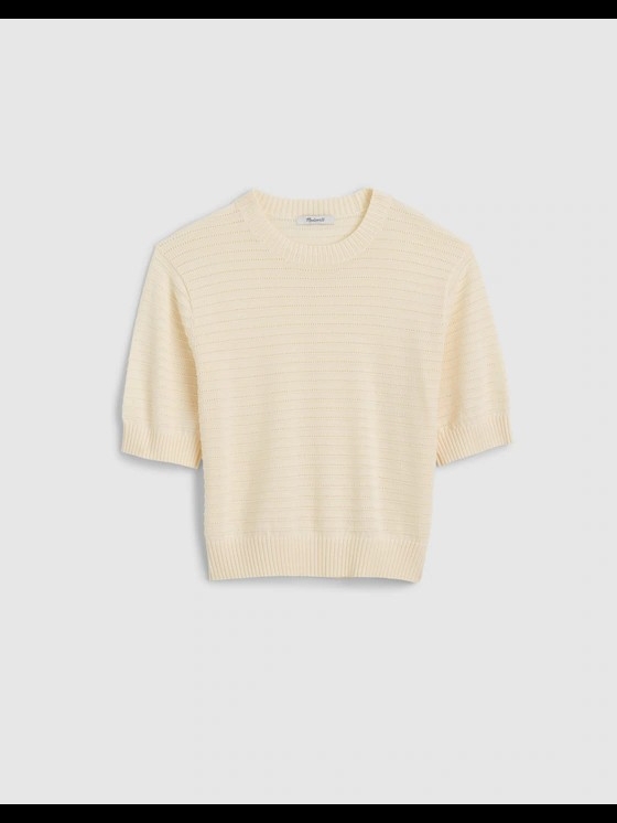 Textural-Stitch Crewneck Sweater In Vintage Ivory